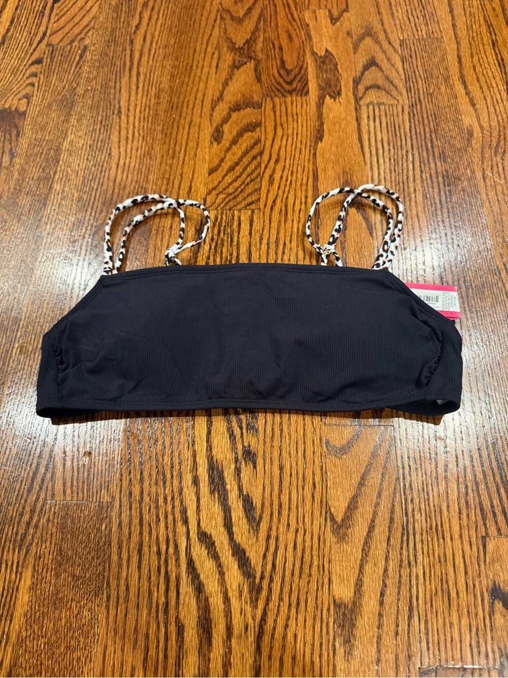 Xhilaration Black Bandeau Swim Top with Braided White-Black Straps